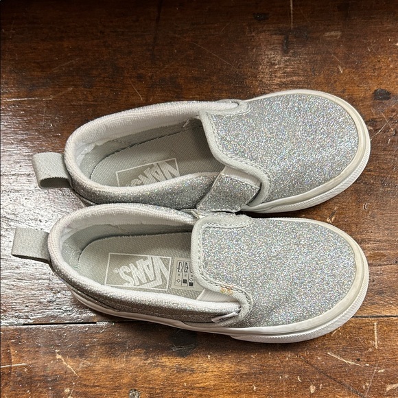 Vans Kids Sparkly Slip-On Sneakers - Silver Glitter - EUC - Picture 3 of 3